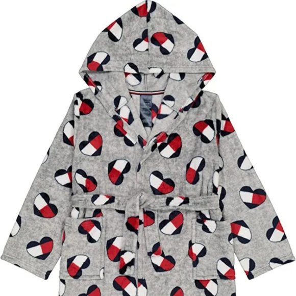 Tommy Hilfiger Girls Plush Robe Gray W/ Hearts Size S 6-7 NEW - Picture 1 of 3